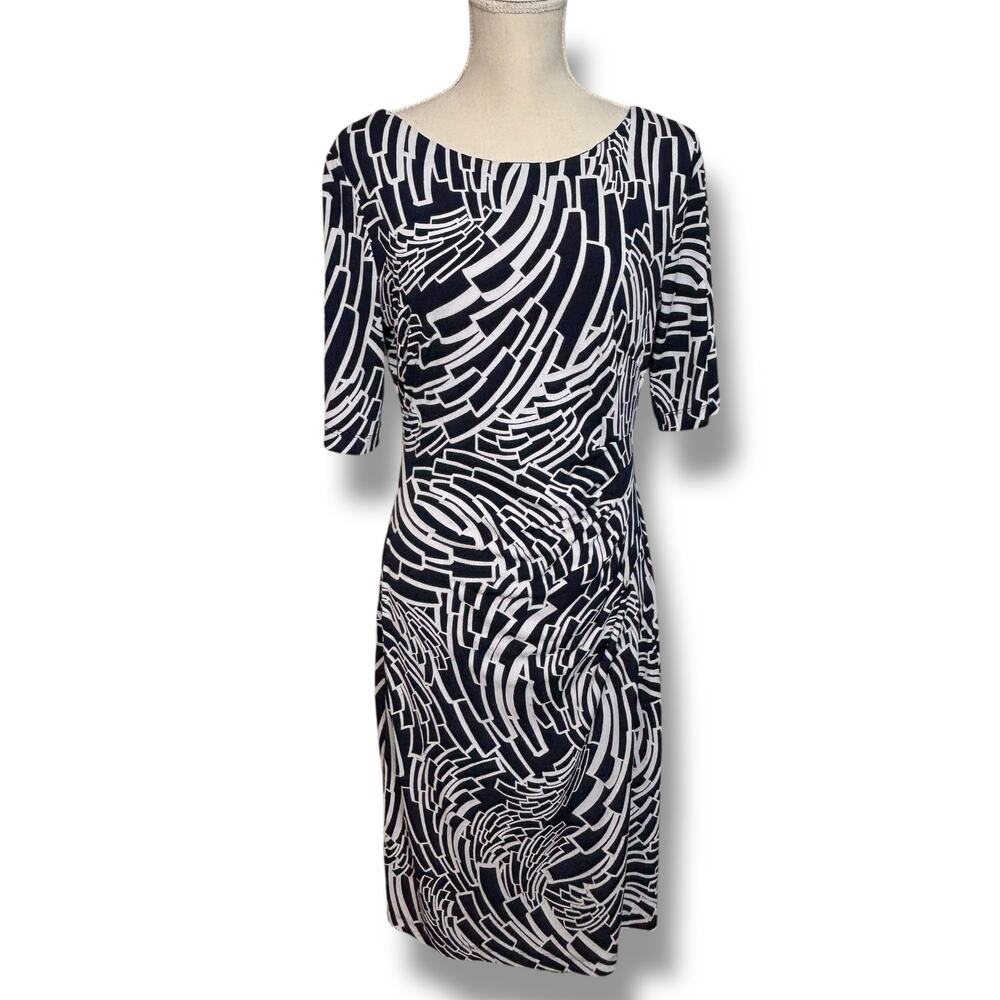 Connected Apparel Navy & White Sheath Dress Size 10